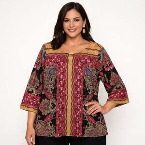Bob Mackie wearable art Paisley Print Women's Size Large Crew Neck